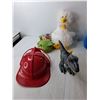 Image 3 : Toy Lot- Firefighter Hat, (5 ) Stuffies, T-rex Figurine