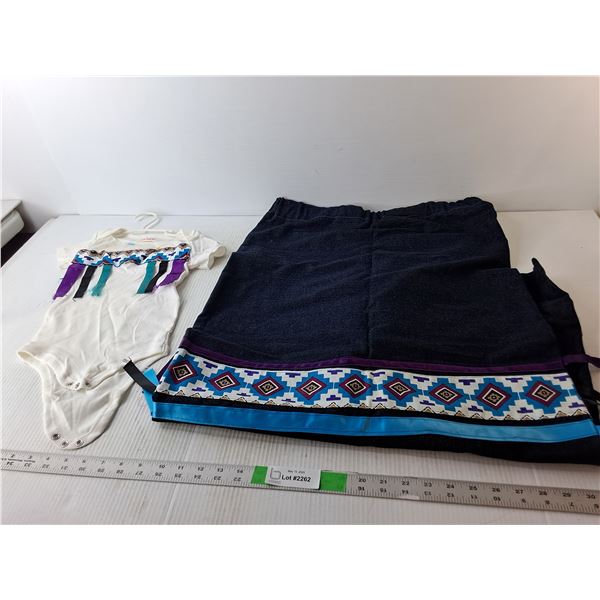 Onesie 18-24M & Denim Skirt L-XL with Ribbons, Some Staining