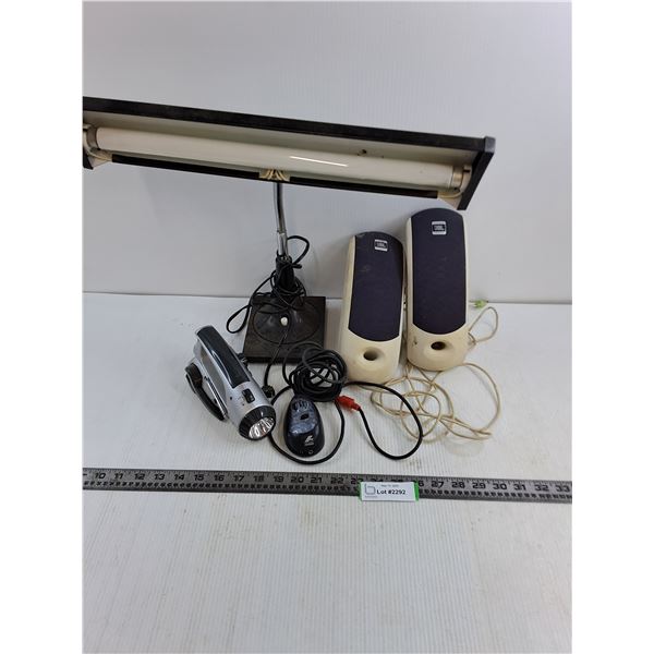 Pair JBL Speakers, Flourescent Study Lamp - Needs New Bulb, Wind-up Flashlight/Radio
