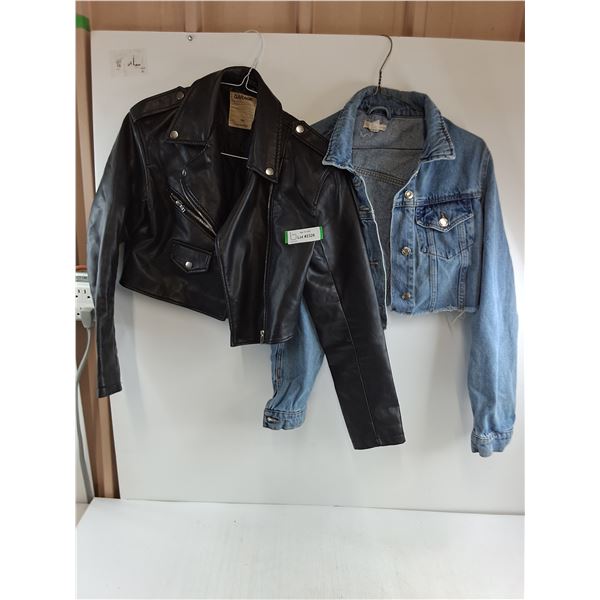 * (2) Crop Jackets (Faux Leather Garage - Small & Denim Streetwear Society - Large)