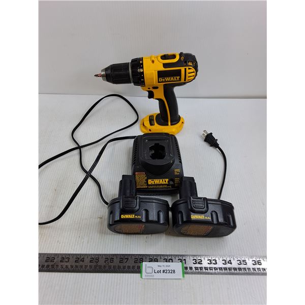 Dewalt Cordless Drill, Charger, 2 Batteries - Charger Powers On
