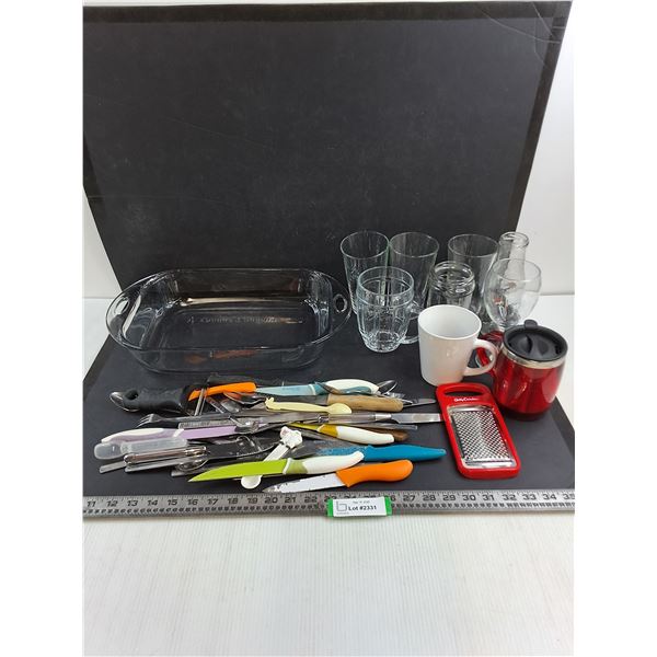 Anchor Hocking Casserole Dish, Glassware, Utensils