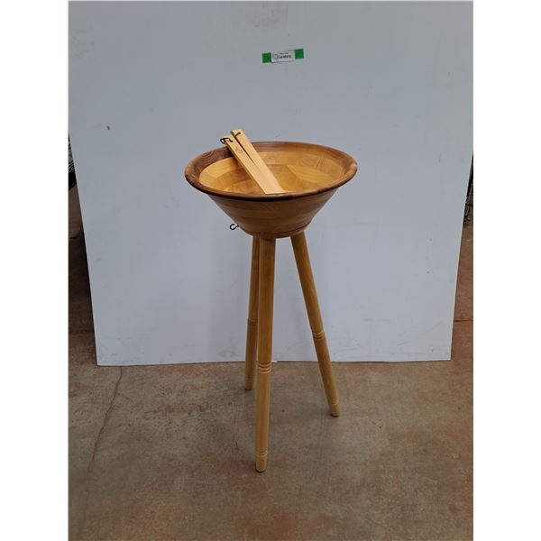 Wooden Salad Bowl with Stand, Spoon and Fork - Cannot Ship