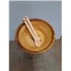 Image 2 : Wooden Salad Bowl with Stand, Spoon and Fork - Cannot Ship