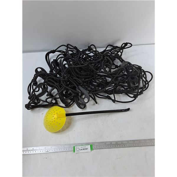 Truck Bed Cargo Net and Ice Fishing Scoop