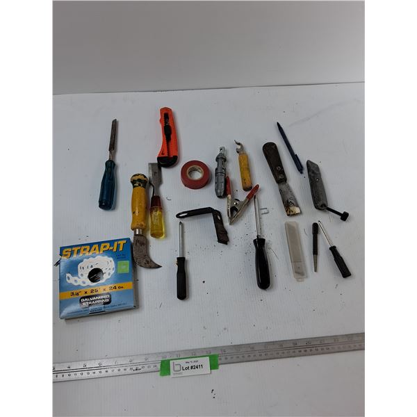 Galvinized Strappimg, Wood Chisels, Screwdrivers, Misc