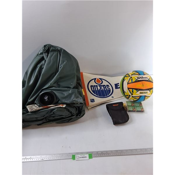 (8) Pennants, Air Mattress, Volleyball, misc -As Is