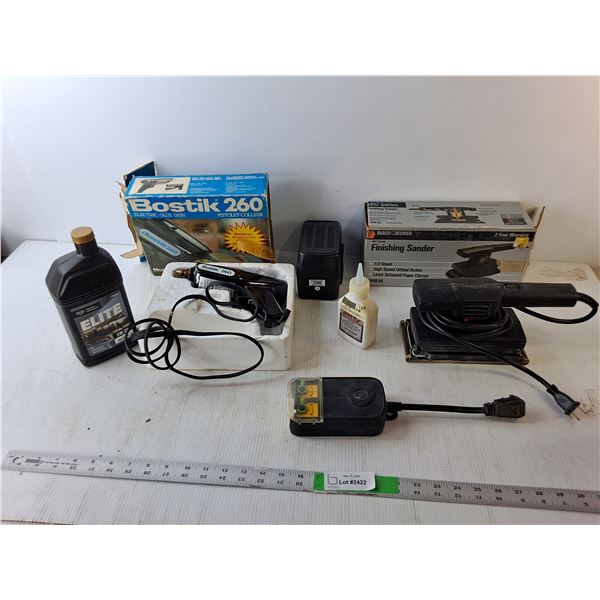 Black & Decker Sander, Bostik Glue Gun- Both Power On, Elite 5W-30 Engine OIl, MIsc. Cannot Ship