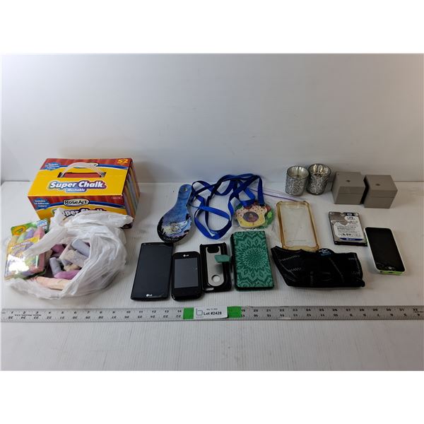 Sidewalk Chalk, (3) Mobile Phones & Cases- As Is, Misc.