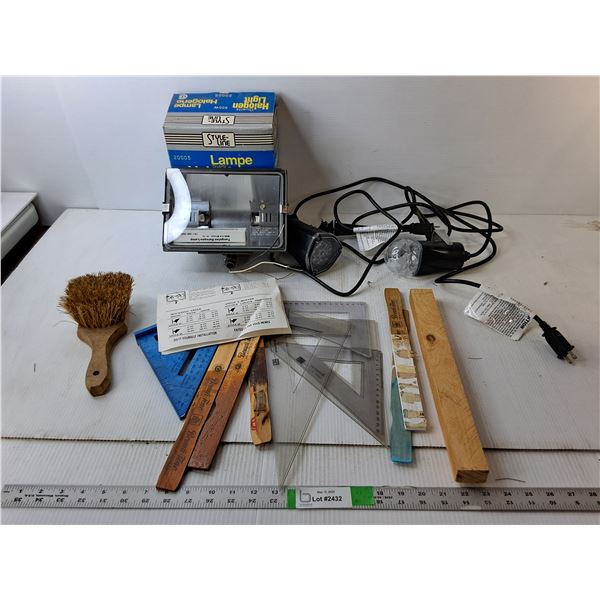 Rulers, (2) Disco Lights with Stakes-Working, Horse Hair Brush, Halogen Lamp