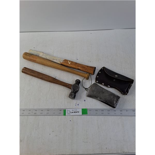 Wood hammer Handle, Ball Pein Hammer, Fish Bat and Axe Head with Sheath