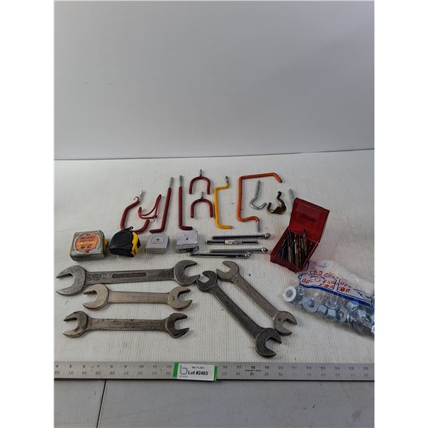 Wrenches, Old Tape Measures, Garage Hooks, Drill Bits and Nuts/Washers