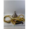 Image 1 : Approx 13' of 1/"Rope, Chunk of 3/8" Rope with hook and Metal Funnel