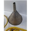 Image 4 : Approx 13' of 1/"Rope, Chunk of 3/8" Rope with hook and Metal Funnel