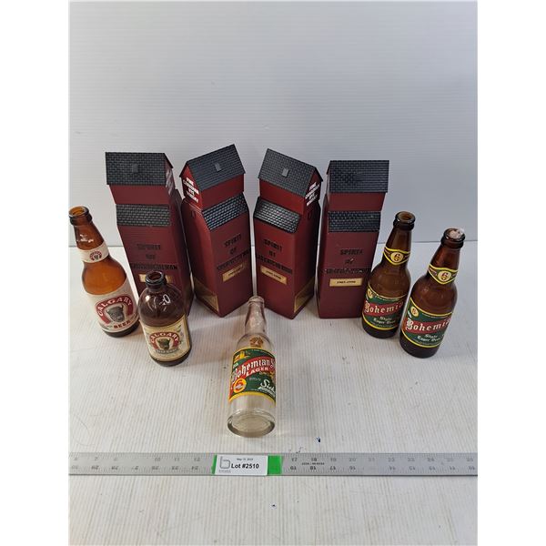 Elevator Shaped Rye Decantors and Glass Beer Bottles