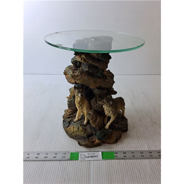 Wolf Style Decorative Glass Top Table 12" Tall x 10" Wide