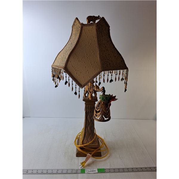 *Elephant Style Lamp with Tassled Shade- Powers On, With Bulb 31" Tall, Cannot Ship