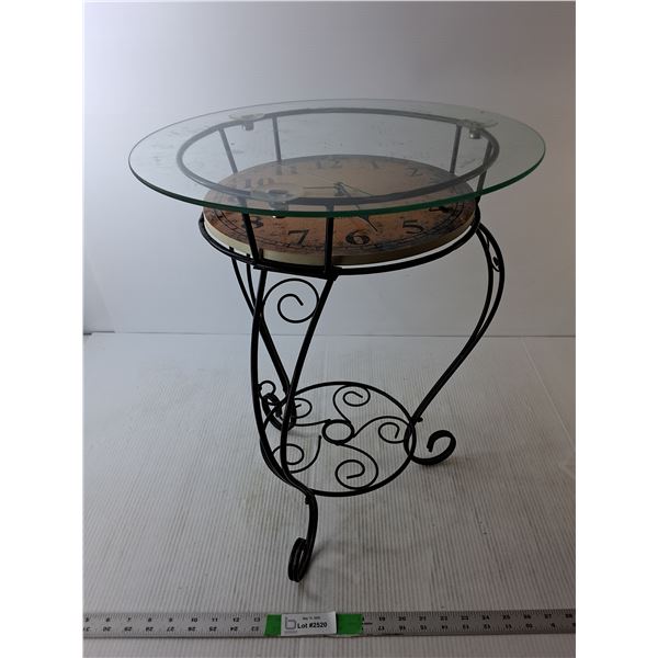 *Metal Clock Themed Coffeetable with Glass Top 20.5" Tall x 16"