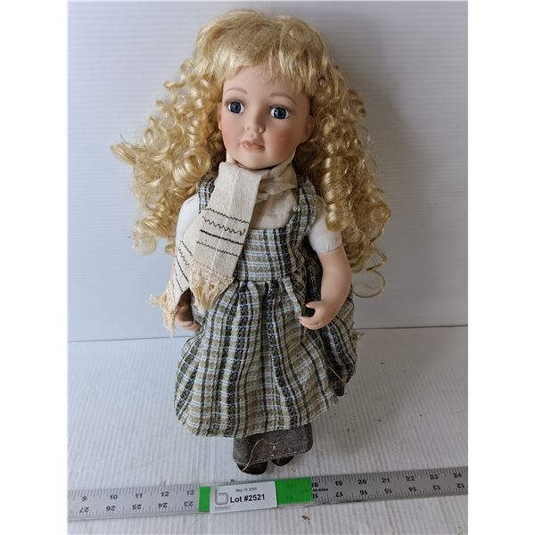 Porcelain Doll with Blonde Curly Hair 16" Tall