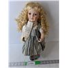 Image 1 : Porcelain Doll with Blonde Curly Hair 16" Tall