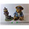 Image 1 : (2) Ceramic Figurines- Teddy Bear and Solar Lamp Light house Up to 10" Tall