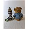 Image 2 : (2) Ceramic Figurines- Teddy Bear and Solar Lamp Light house Up to 10" Tall