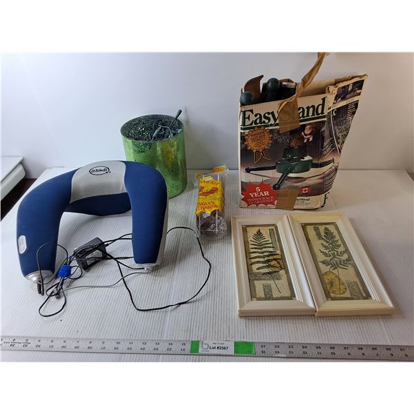 Dr. Scholl's Neck Massager, Strand of Lights-Both Power On, Tree Stand, Misc.