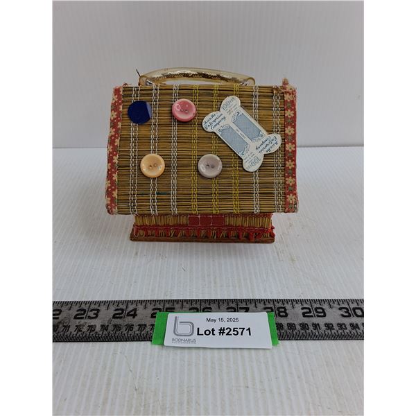 Button Storage Grass Hut with Contents