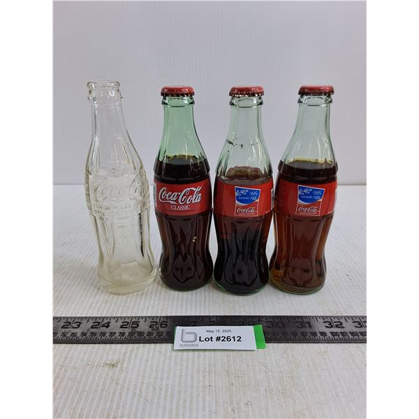 (4) 237ml Glass Coke Bottles - 3 Full - Cannot Ship