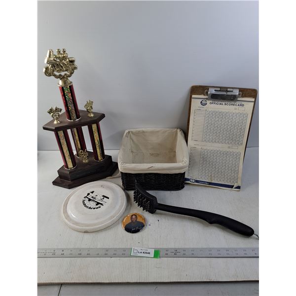 Trophy, Basket, Baseball Score Sheets,Frisbee and BBQ Brush