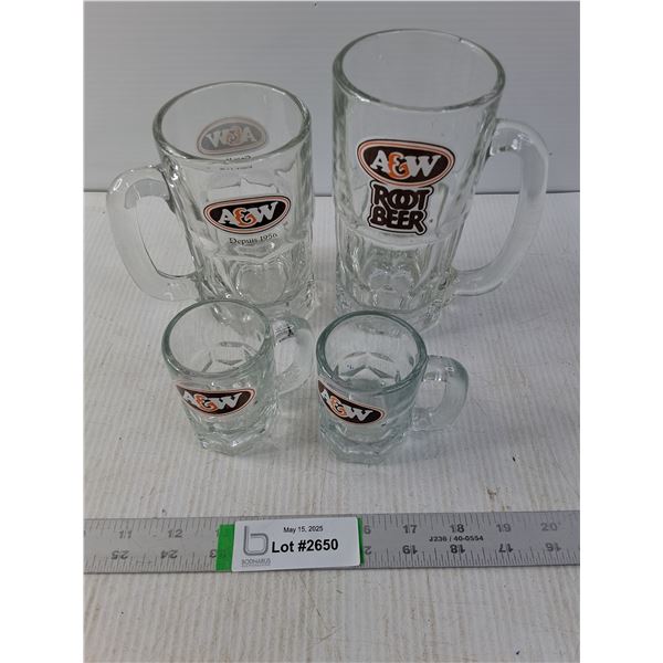(4) A&W Root Beer Glass Mugs