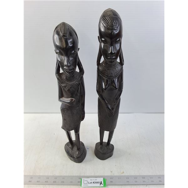 Pair of "African Themed" Wooden Statues - 18.5" Tall