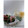 Image 1 : (4) Plastic Flower Pots, Lunch Box and fake flowers