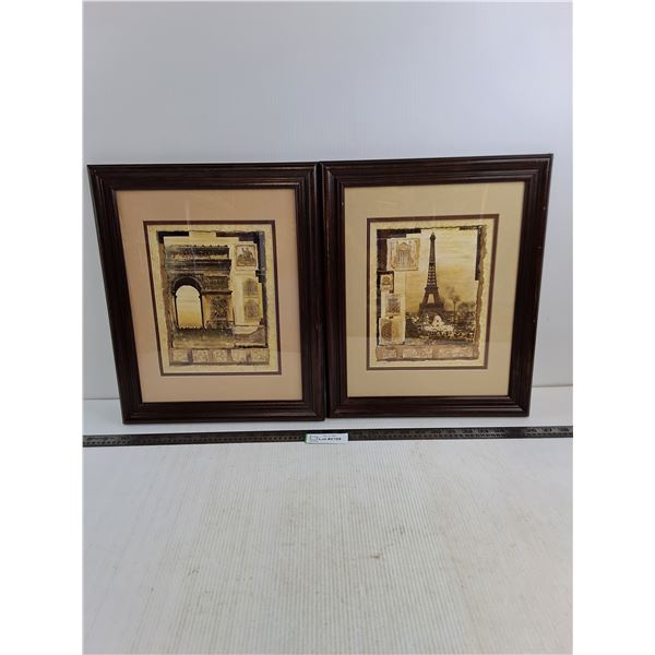 Pair of "Parisienne Themed" Wood-Framed Wall Art - 17" x 14" Each