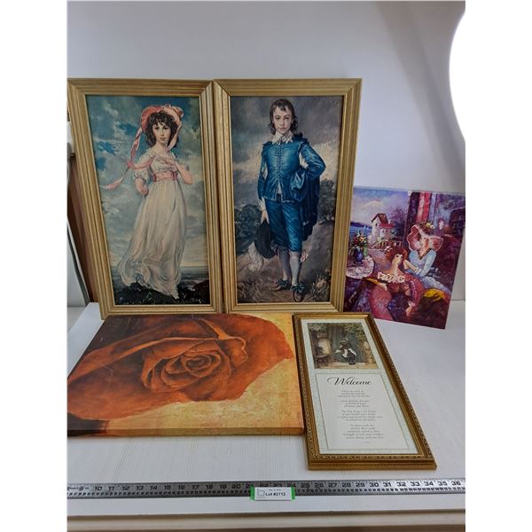 (5) Pieces of Wall Art -Blue Boy, Pinkie, Welcome) - Largest 22" x 18" - Pick Up Preferred