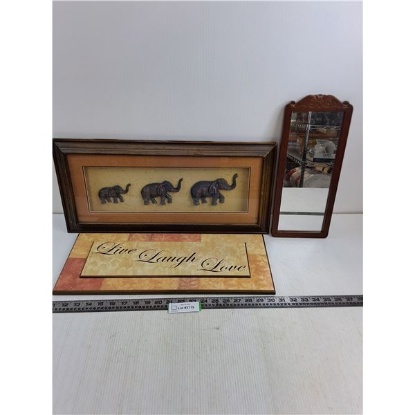 (3) Pieces of Wall Art/Mirror - Largest 22" x 10.5" - Pickup Preferred