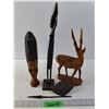 Image 1 : (3) "African Themed" Wooden Statues & Accessories - Tallest 15.5"