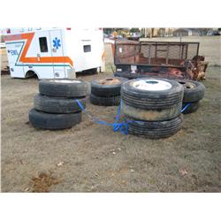 (1) LOT 10 285/75R-24.5 TIRES ON STEEL DISC W