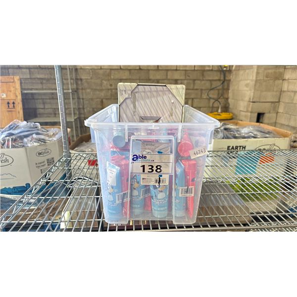 BIN OF BLUEY RED + BLUE BATH PAINTS & A BABIES 1ST PHOTO FRAME