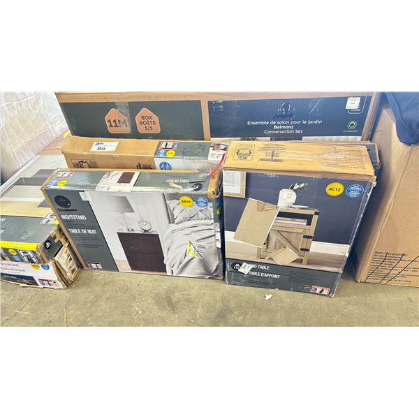 ASSORTED FURNITURE INCLUDING; COFFEE TABLE, BOOKCASE, COMPUTER DESK, NIGHTSTAND & END TABLE