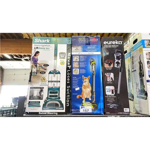 SHARK NAVIGATOR LIFT-AWAY DLX VACUUM, BISSELL HAIR ERASER SLIM CORDED VACUUM & EUREKA ALTITUDE