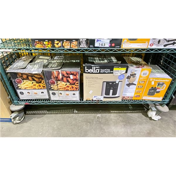SHELF OF 3 BELLA PROFESSIONAL/BELLA PRO SERIES AIR FRYERS, CUISINART WAFFLE MAKER & TOASTMASTER
