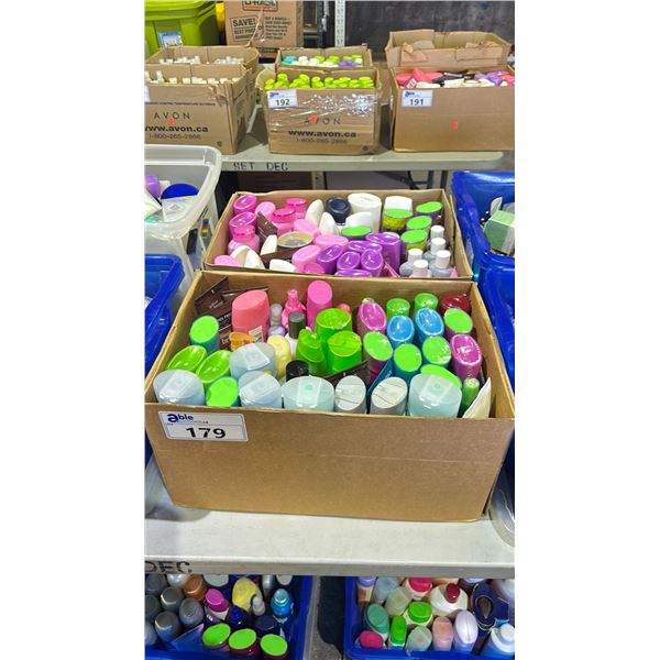 2 BOXES OF ASSORTED BRANDS OF SHAMPOO, CONDITIONER & HAIRSPRAY