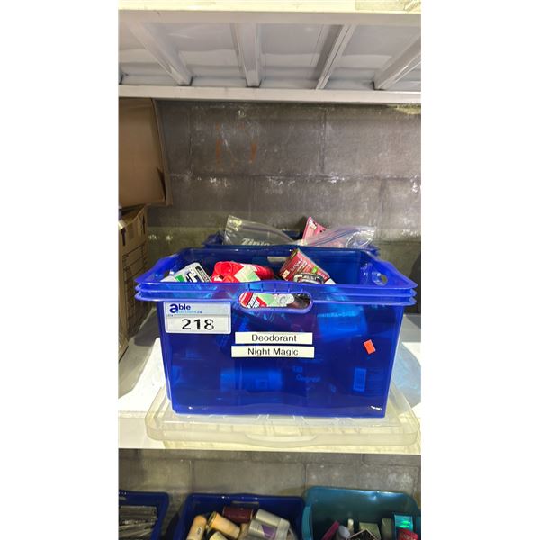 2 BINS OF ASSORTED MENS DEODORANT/ANTIPERSPIRANT, CHAPSTICKS & KIDS CHAPSTICKS