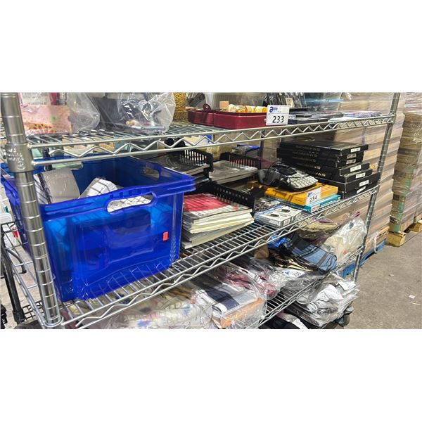 SHELF OF TILE ART, P-TOUCH MACHINE, PAPER, PENS MEMO PADS & MORE