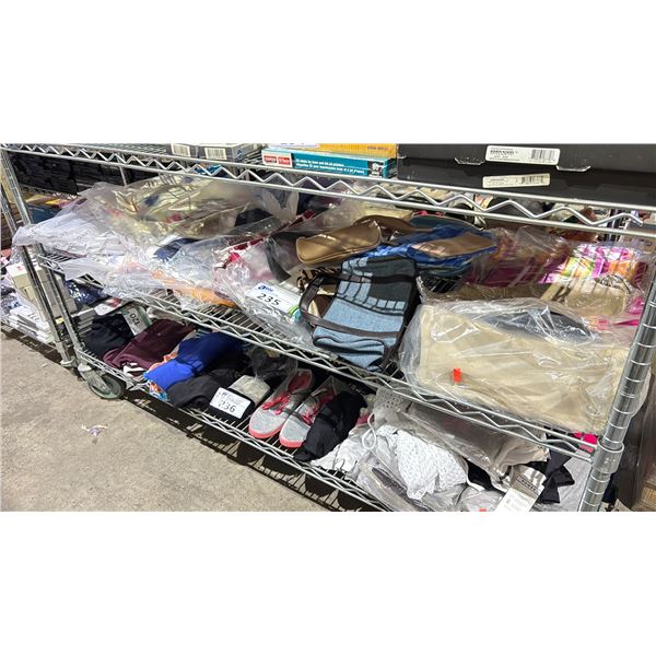 SHELF OF ASSORTED PURSES & COSMETIC BAGS