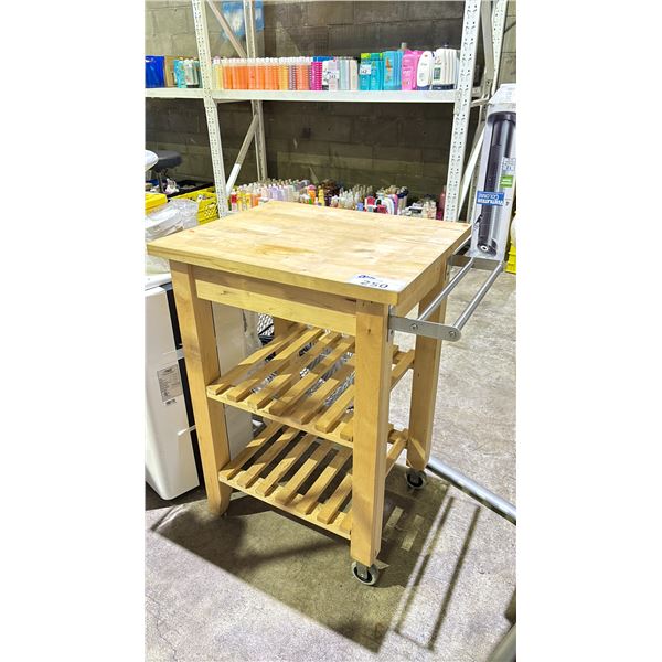 MOBILE WOOD KITCHEN ISLAND CART WITH 2 SHELVES