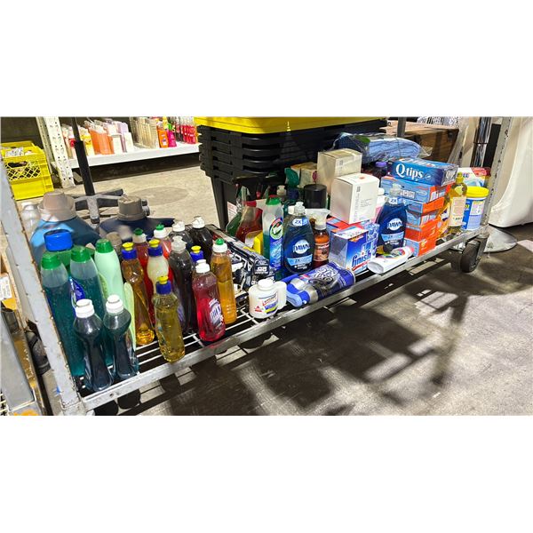 SHELF OF DISH SOAPS, DISHWASHER TABS, BOUNCE SHEETS, CLEANERS & MORE