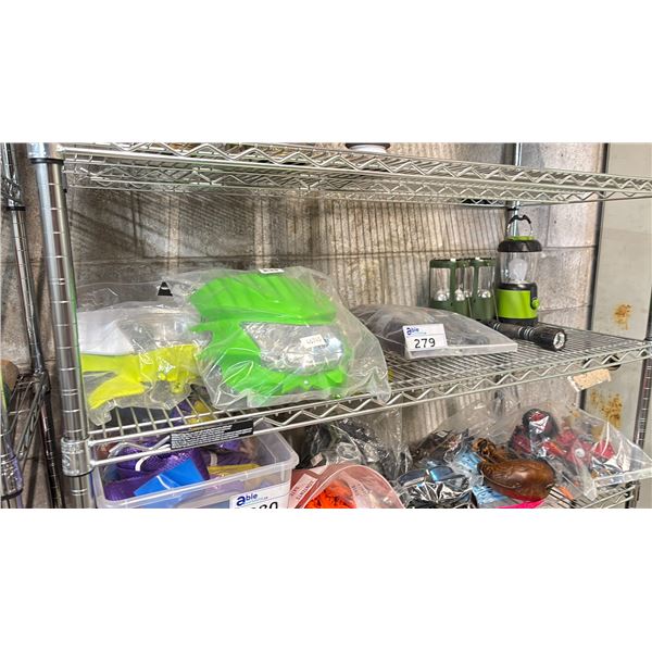 SHELF OF FLASHLIGHTS, LANTERNS & DIRT BIKE HEADLIGHTS