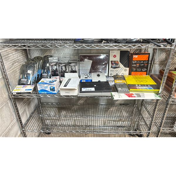 SHELF OF TEMPERED GLASS FOR TABLETS, IPAD CASES, EARBUDS, HEADPHONES, UV STERILIZER,CAR CAM & MORE